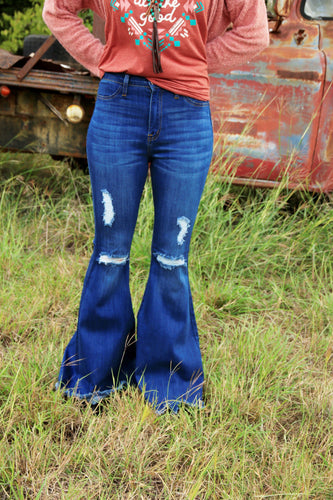 Willow Distressed Bell Bottom Jeans