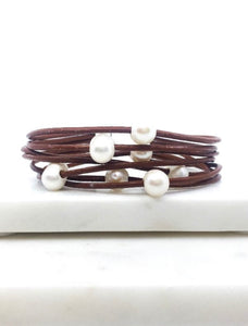 Lucy Fresh Water Pearl Leather Magnetic Bracelet