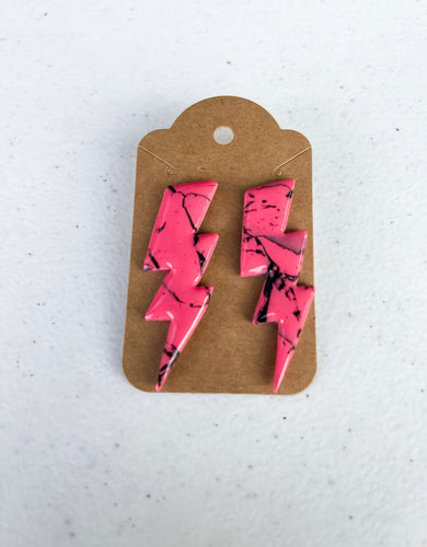 Tri-Lightening Bolt Clay Earrings