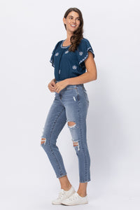 Kaylee Slim Fit  Distressed Jeans-Curvy