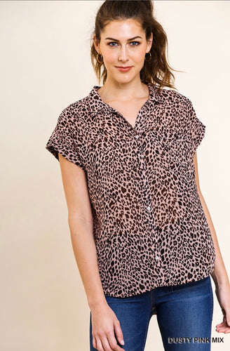 Penelope Leopard Button Up Top