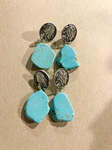 Indian Head Turquoise Slab Earrings