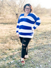 Load image into Gallery viewer, Aria V-Neck Striped Sweater-Curvy