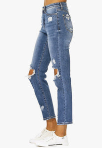 Ella High Waisted Distressed Jeans-Curvy