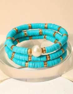 Heishi Bead Pearl Bracelet Set