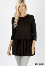 Load image into Gallery viewer, Carley Ruffle Bottom 3/4 Sleeve Top-Curvy