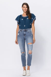 Kaylee Slim Fit  Distressed Jeans-Curvy