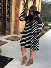 Load image into Gallery viewer, Hannah Striped Swing Dress with Elbow Patches